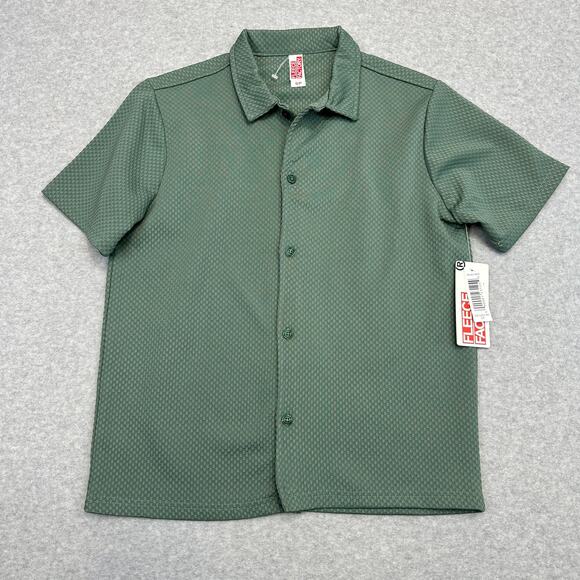 Fleece Factory Textured Short Sleeve Shirt Men S Vintage Teal Button Up Collared - Picture 2 of 8